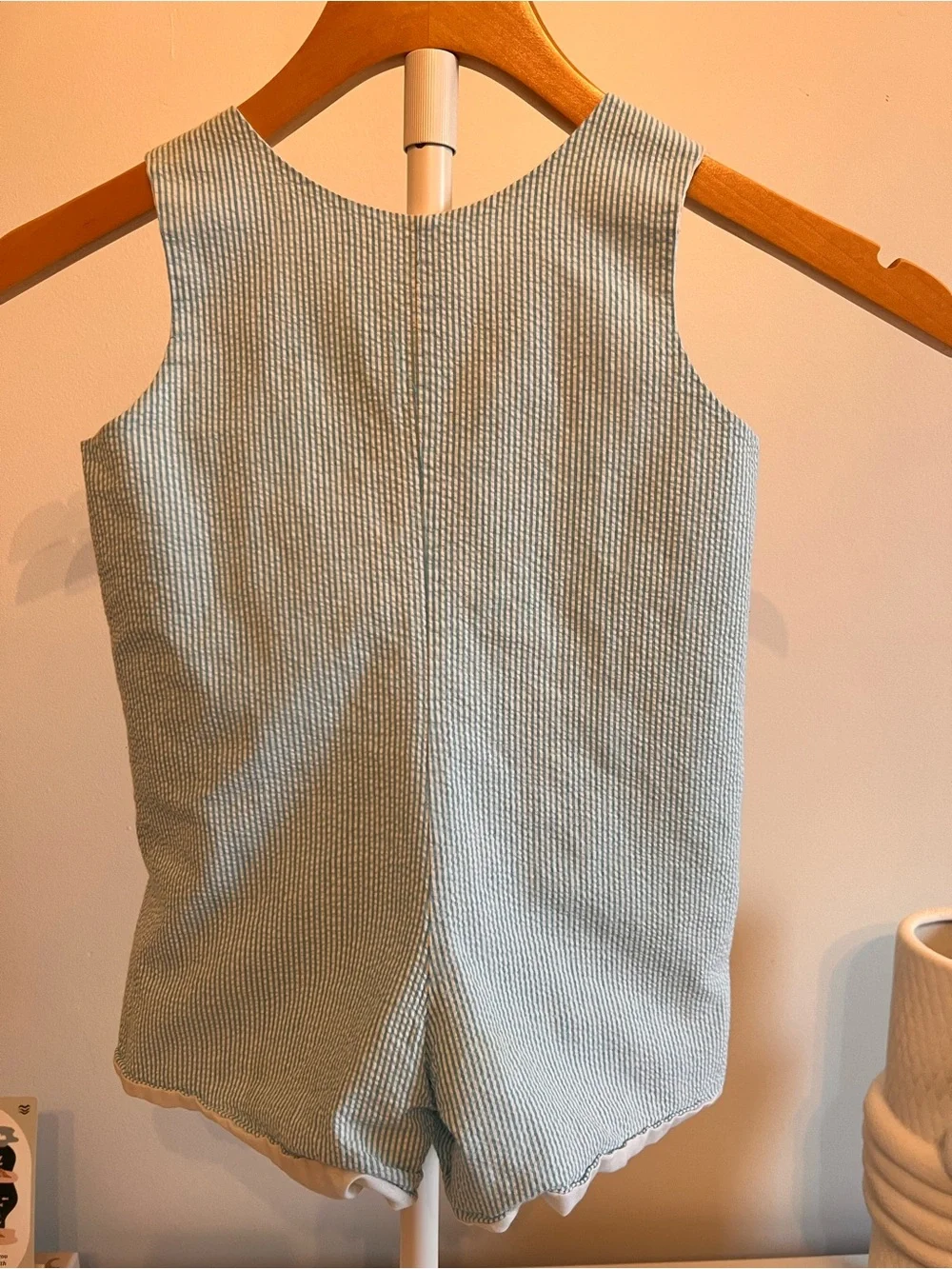 Light Blue Seersucker Romper with Monogram Boy or Girl